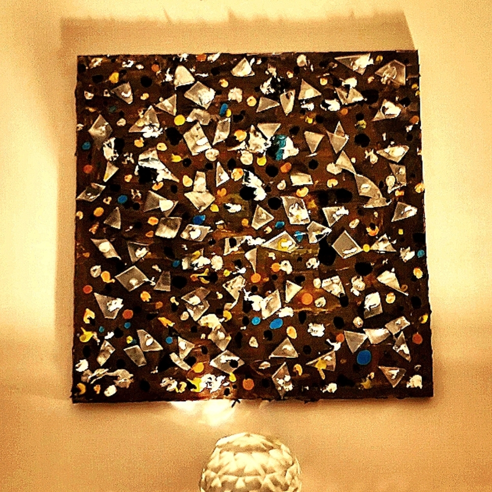 Original Art.Mixed media.Acrylics,oils,metals 5"7 on 10"14 canvas board.